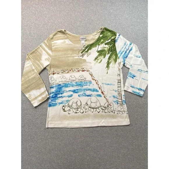 Chicos Blouse Womens Small White Top Casual Beach Hawaii Costal Relax - Picture 5 of 9